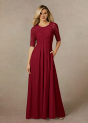 A-line lace mesh and floor length mother of the bride dress