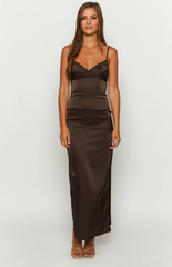Jimiss Sweetheart Collar Thin Shoulder Strap Bareback Satin Side Split Long Prom Dress