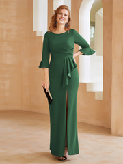 Spoon ruffled edge tight fitting half sleeve slit mother of the bride dress