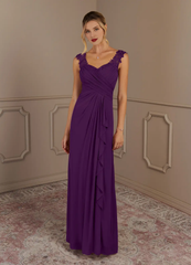 A-shaped heart-shaped collar pleated mesh fabric and floor length mother of bride dress