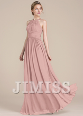Ruffled A-line scoop neck floor-length chiffon prom dress