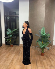 Black Mermaid Sequin Formal Evening Dress Black Girl Prom Dress SH1010