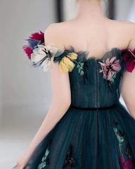 Unique Off The Shoulder  Tulle Appliques Long Evening Dress Formal Prom Dress SH1036