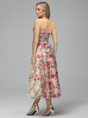 Cicinia Tea Length Strapless Zipper Sleeveless Prom Dresses
