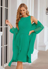 A-line Scoop Neck Knee-Length Chiffon Mother of the Bride Dresses With Pleated and Jacket Pure Color