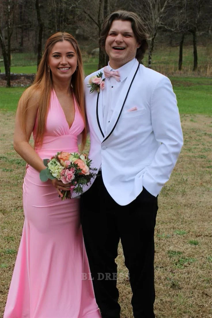 Mermaid V Neck Pink Long formal dresses Bridesmaid Dresses evening gown Prom Dress