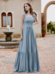 A-line butterfly bow ruffle sleeveless chiffon bridesmaid dress
