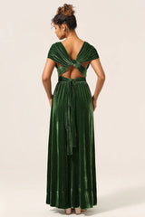 A Line V Neck Covertible Wear Velvet Long Bridesmaid Dress