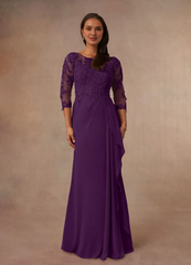 A-shaped spoon chiffon and ground length mother of bride dress