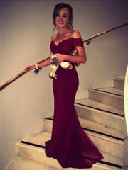 Custom Made Sweetheart Neck Off Shoulder Mermaid Burgundy Lace Prom Dress, Bridesmaid Dress, Formal Dress
