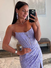 Mermaid Lace Purple Long Prom Dress, Purple Long Formal Dress