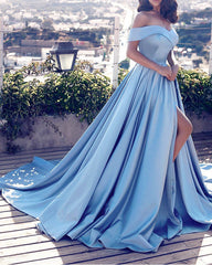 Off Shoulder Long Satin Prom Dresses Womens Formal Evening Gowns