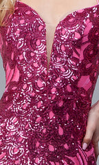 Sequin-Print Long Prom Dress 7021 with Tulle Train