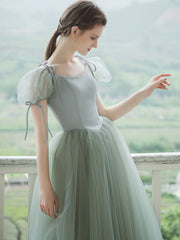 Green tulle long prom dress, green tulle formal dress