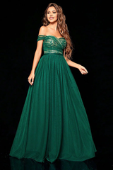A-line Off the Shoulder Tiered Prom Dress with Ruffles