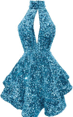 Halter -pailletten Homecoming -jurken Korte Sparkly Glitter Cutout Mini Backless Tight BodyCon Prom Cocktailjurken voor vrouwen