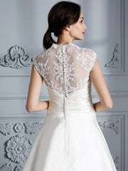 Ball Gown V-neck Sleeveless Court Train Satin Wedding Dresses