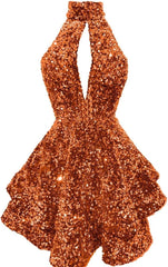 Halter -pailletten Homecoming -jurken Korte Sparkly Glitter Cutout Mini Backless Tight BodyCon Prom Cocktailjurken voor vrouwen