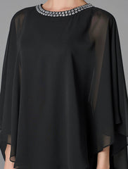 A-Line Mother of the Bride Dress Wedding Guest Elegant Cape Dress Plus Size Jewel Neck Floor Length Chiffon Sleeveless