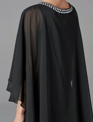 A-Line Mother of the Bride Dress Wedding Guest Elegant Cape Dress Plus Size Jewel Neck Floor Length Chiffon Sleeveless