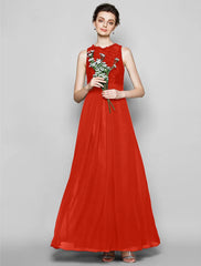 Sheath / Column Bridesmaid Dress Jewel Neck Sleeveless Elegant Floor Length Chiffon / Lace with Lace