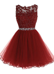Wine Red Tulle Homecoming Dresses, Short Prom Dresses , Party Dresses