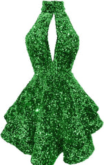 Halter -pailletten Homecoming -jurken Korte Sparkly Glitter Cutout Mini Backless Tight BodyCon Prom Cocktailjurken voor vrouwen