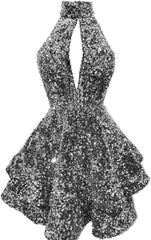 Halter -pailletten Homecoming -jurken Korte Sparkly Glitter Cutout Mini Backless Tight BodyCon Prom Cocktailjurken voor vrouwen
