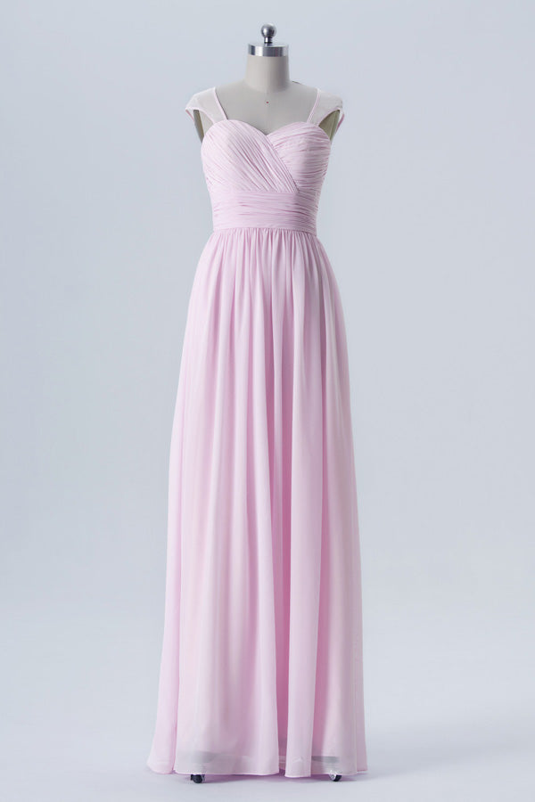 Pink Sweetheart Sheer Straps Bridesmaid Dress