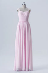 Pink Sweetheart Sheer Straps Bridesmaid Dress