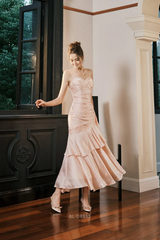 Mermaid Sweetheart Straps Satin Pink formal dresses Bridesmaid Dresses evening gown Prom Dress