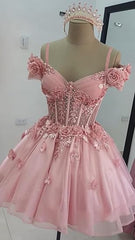 Modest Ball Gown Off The Shoulder Blush Pink Tulle Formal Homecoming Dresses 8th Grad Dance Graduation Dress Short Hoco Dresses DH2596