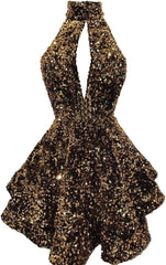 Halter -pailletten Homecoming -jurken Korte Sparkly Glitter Cutout Mini Backless Tight BodyCon Prom Cocktailjurken voor vrouwen