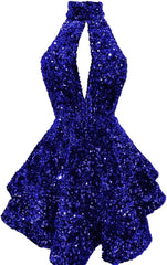 Halter -pailletten Homecoming -jurken Korte Sparkly Glitter Cutout Mini Backless Tight BodyCon Prom Cocktailjurken voor vrouwen