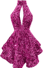 Halter -pailletten Homecoming -jurken Korte Sparkly Glitter Cutout Mini Backless Tight BodyCon Prom Cocktailjurken voor vrouwen