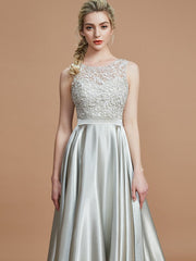 A-Line/Princess Bateau Sleeveless Ruffles Asymmetrical Silk like Satin Bridesmaid Dresses