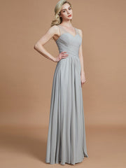 A-Line/Princess V-neck Chiffon Floor-Length Sleeveless Bridesmaid Dresses