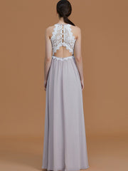 A-Line/Princess Halter Sleeveless Floor-Length Lace Chiffon Bridesmaid Dresses