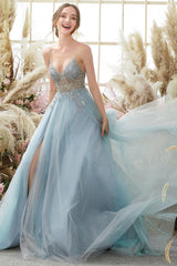 Lavender Tulle A-line Prom Dress with Beading Open Back Long Sexy
