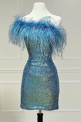 Pink Sequin Feather One-Shoulder Mini Dress