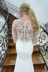 Mermaid Deep V Neck Illusion Sleeves Appliques Long Wedding Dress