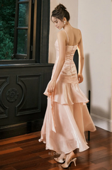 Mermaid Sweetheart Straps Satin Pink formal dresses Bridesmaid Dresses evening gown Prom Dress
