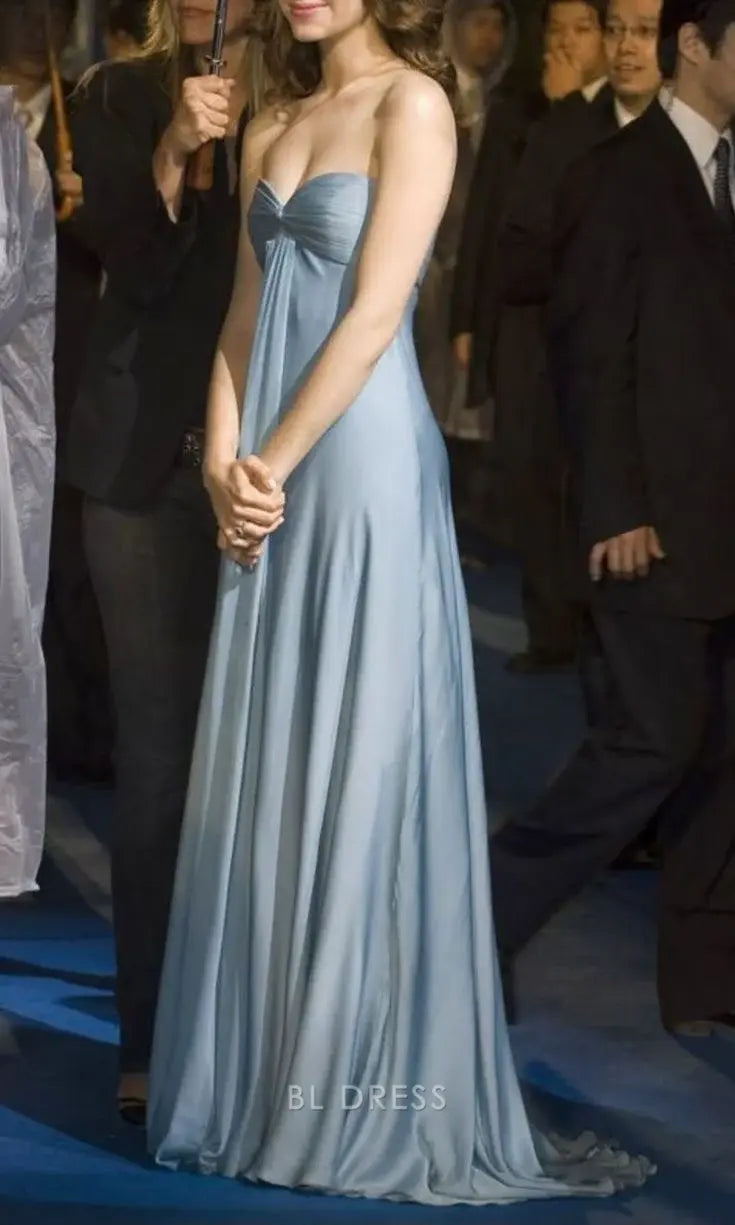 A Line Sweetheart Strapless Blue Satin Long formal dresses Bridesmaid Dresses evening gown Prom Dress