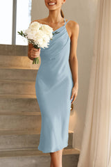 Sheath One Shoulder Spaghetti Strap Backless Ruched Satin Bodycon formal dresses Bridesmaid Dresses evening gown Prom Dress