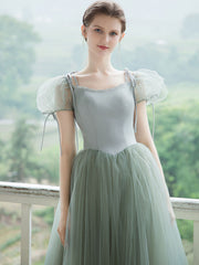 Green tulle long prom dress, green tulle formal dress