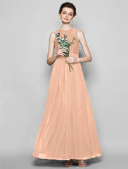Sheath / Column Bridesmaid Dress Jewel Neck Sleeveless Elegant Floor Length Chiffon / Lace with Lace