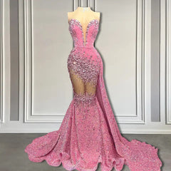 V-neck pailletten prom-jurk zeemeermin mouwloos kristal.