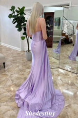 Classic Rhinestone Straps Lavender Mermaid Prom Dress with Slit