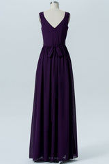 Simple Purple V-Neck Backless Bridesmaid Dress