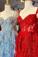 Sequins Sweetheart A-Line Tiered Long Prom Dress with Slit